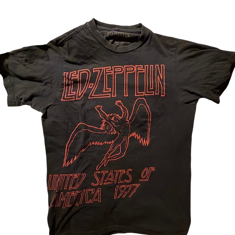 Led Zeppelin 1977 US Tour Icarus Graphic T-Shirt Black Red Small